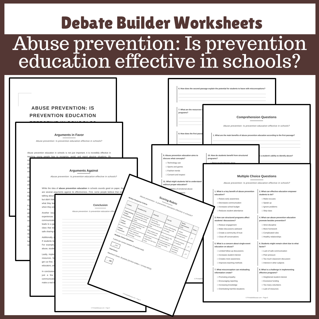 Abuse prevention: Is prevention education effective in schools? | Favour and Against Worksheet Printable Activity