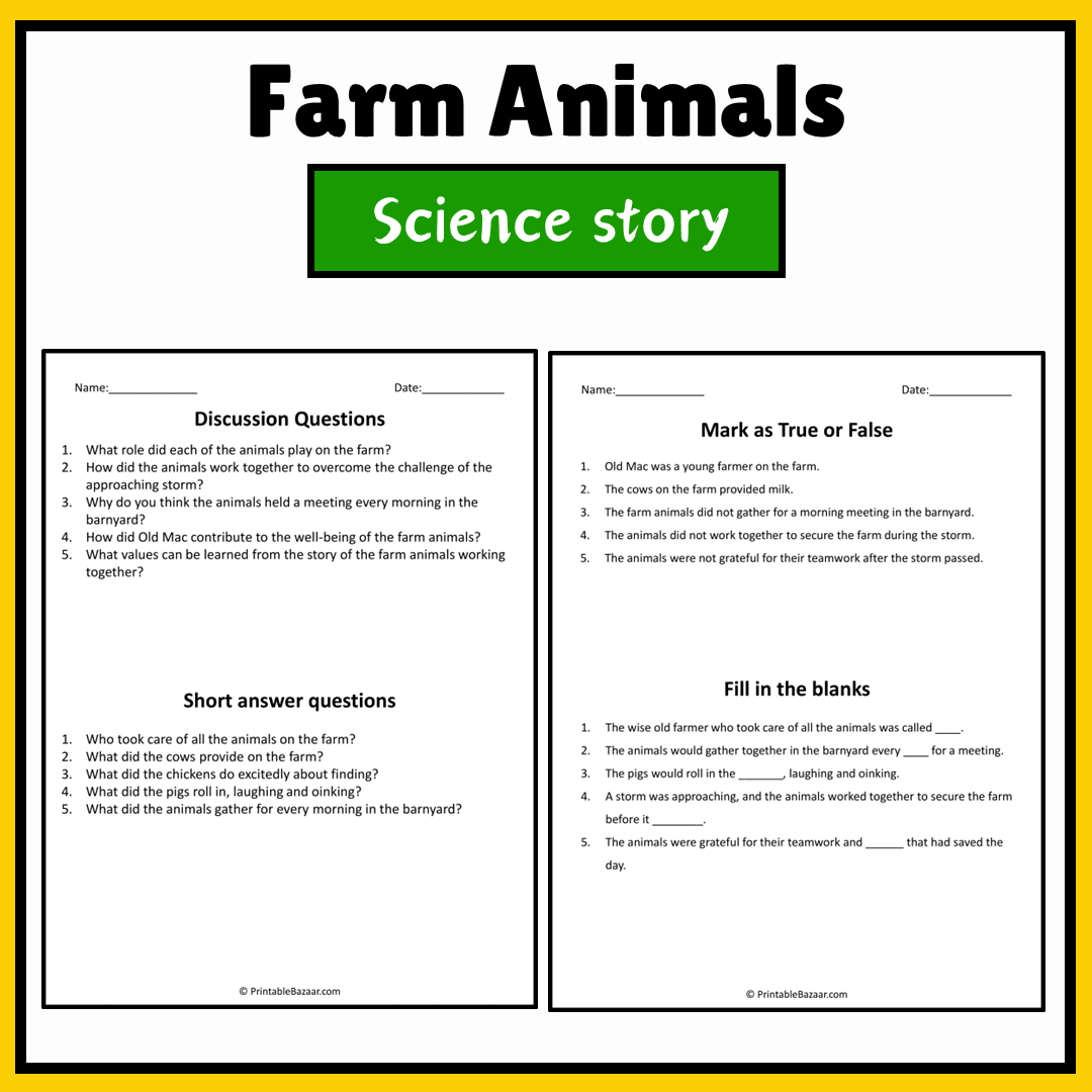 Farm Animals | Science Story Reading Comprehension Activity