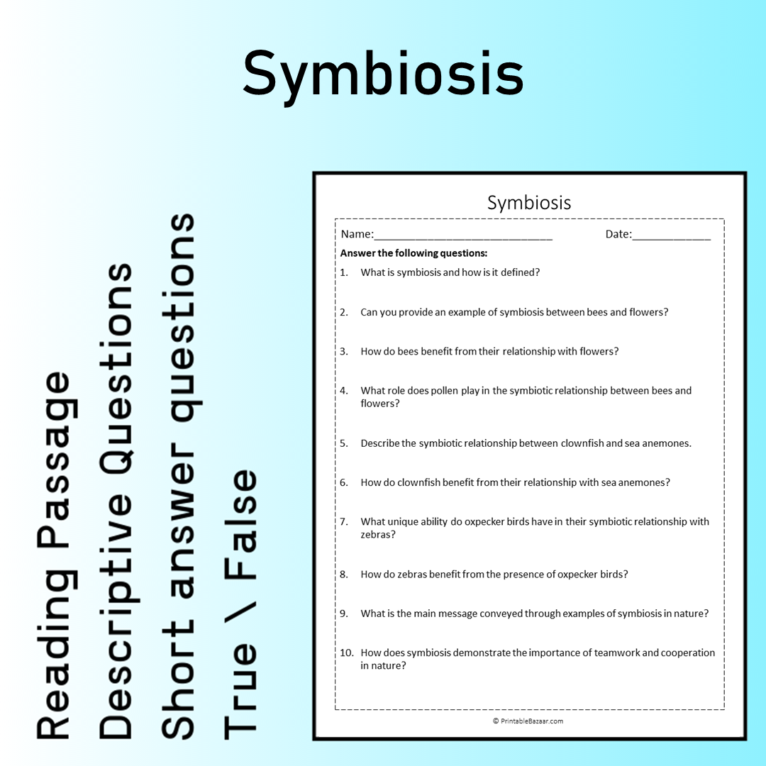 Symbiosis | Reading Comprehension Passage Printable Worksheet