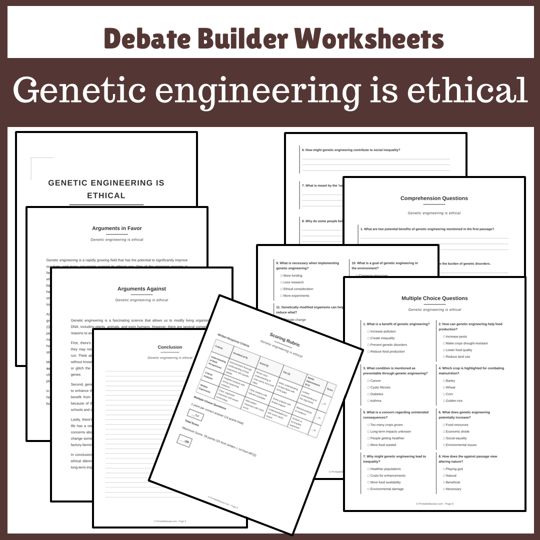 Genetic engineering is ethical | Favour and Against Worksheet Printable Activity