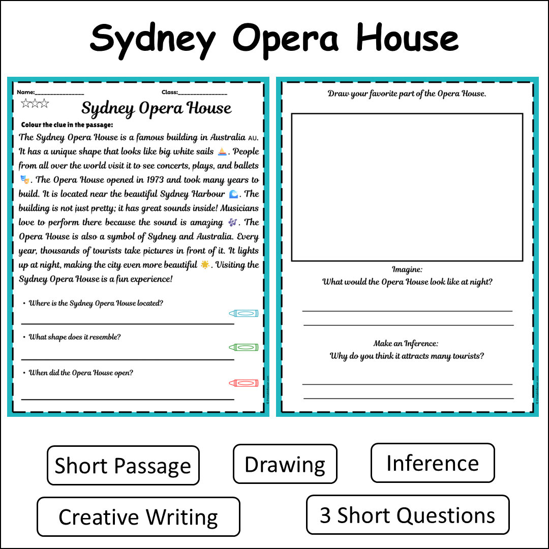 Sydney Opera House | Short Reading Comprehension Creative Worksheet