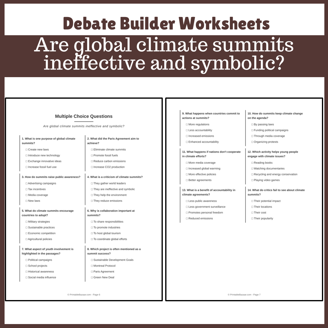 Are global climate summits ineffective and symbolic? | Favour and Against Worksheet Printable Activity