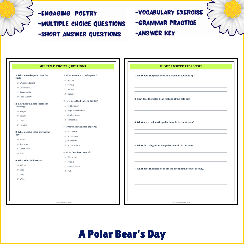 A Polar Bear's Day | Poem Grammar Worksheet Printable Activity