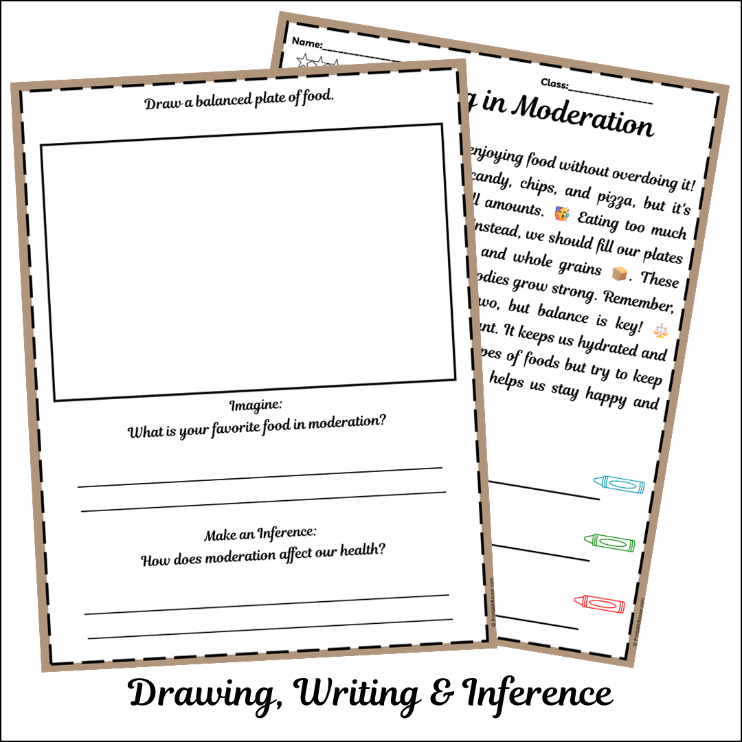 Eating in Moderation | Short Reading Comprehension Creative Worksheet