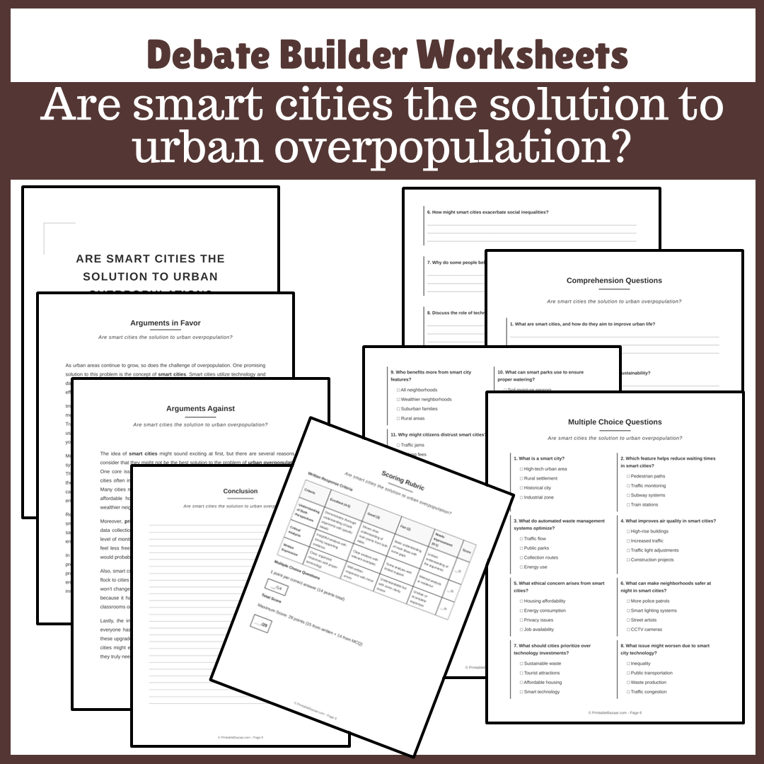 Are smart cities the solution to urban overpopulation? | Favour and Against Worksheet Printable Activity