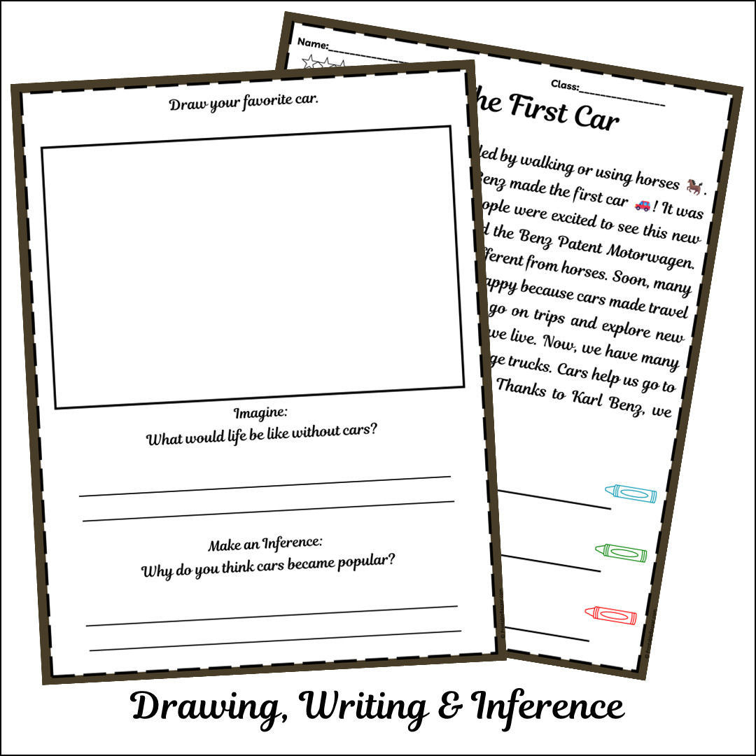 The First Car | Short Reading Comprehension Creative Worksheet