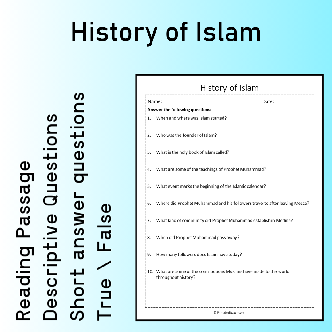 History of Islam | Reading Comprehension Passage Printable Worksheet