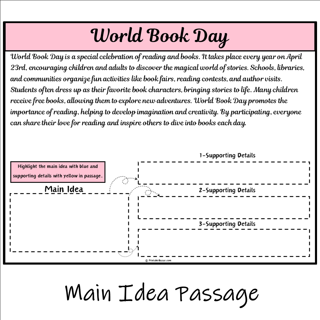 World Book Day | Main Idea and Supporting Details Reading Passage and Questions