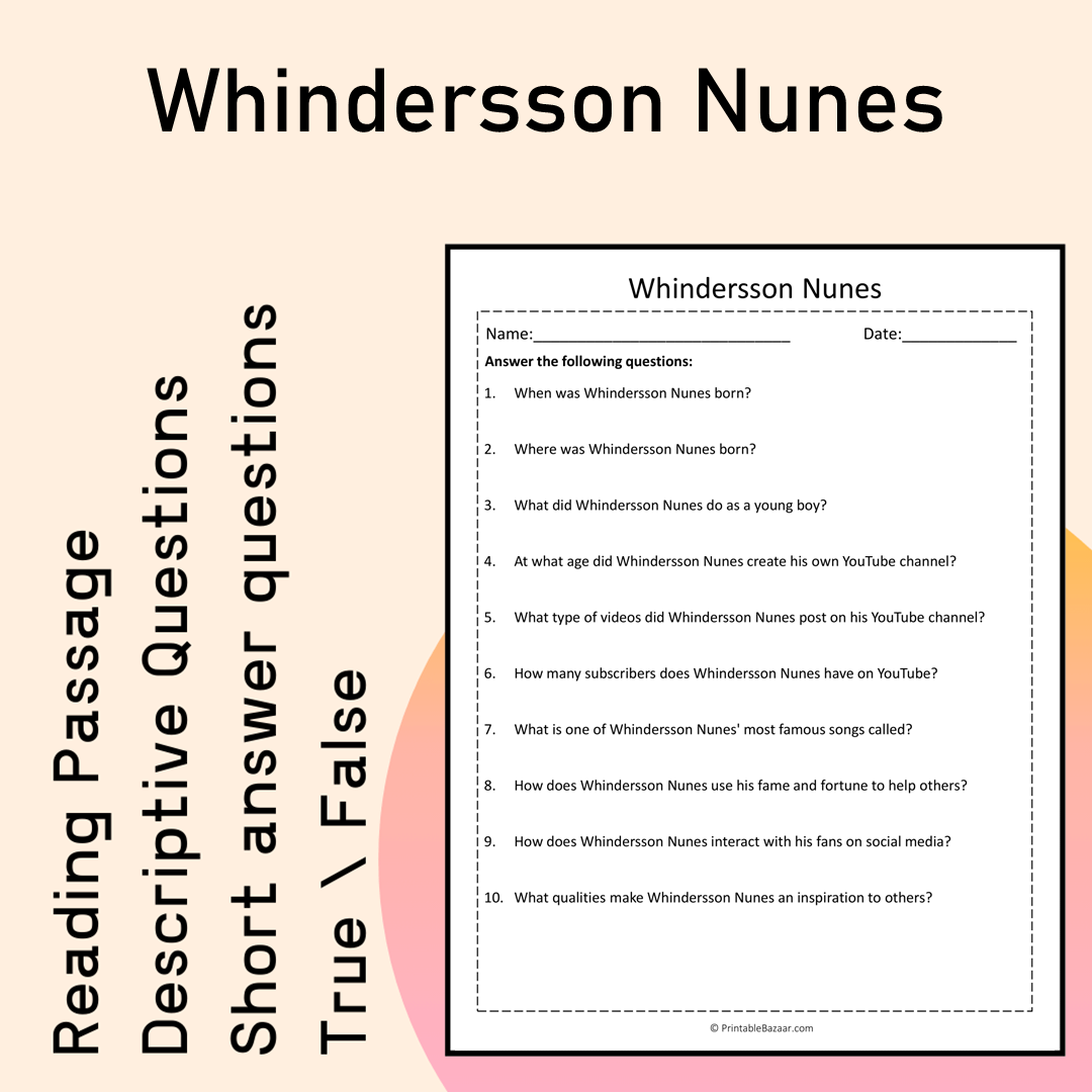 Whindersson Nunes | Reading Comprehension Passage Printable Activity