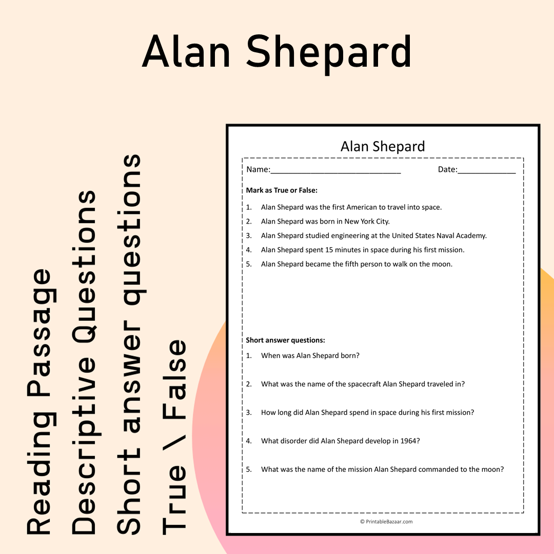 Alan Shepard | Reading Comprehension Passage Printable Activity