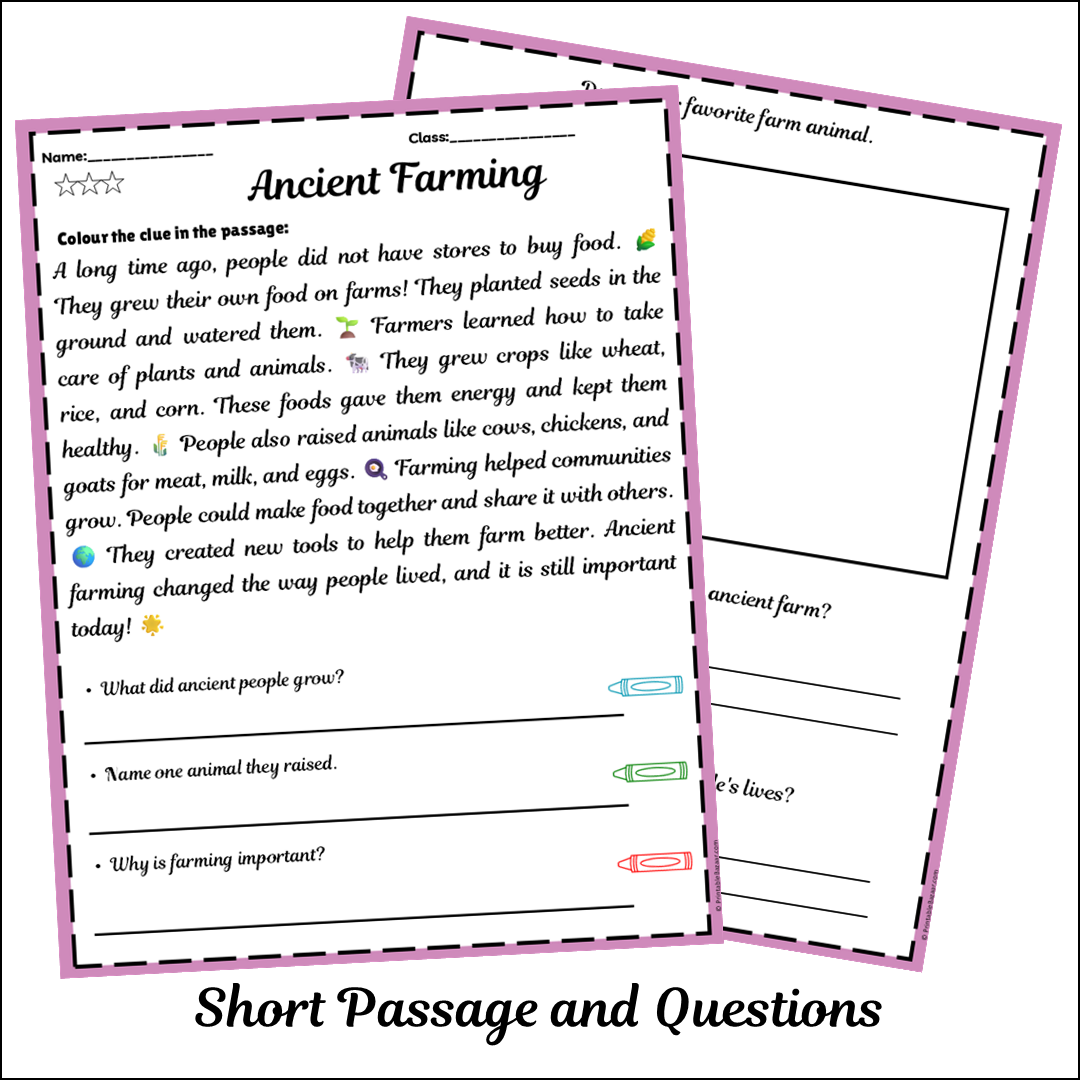 Ancient Farming | Short Reading Comprehension Creative Worksheet