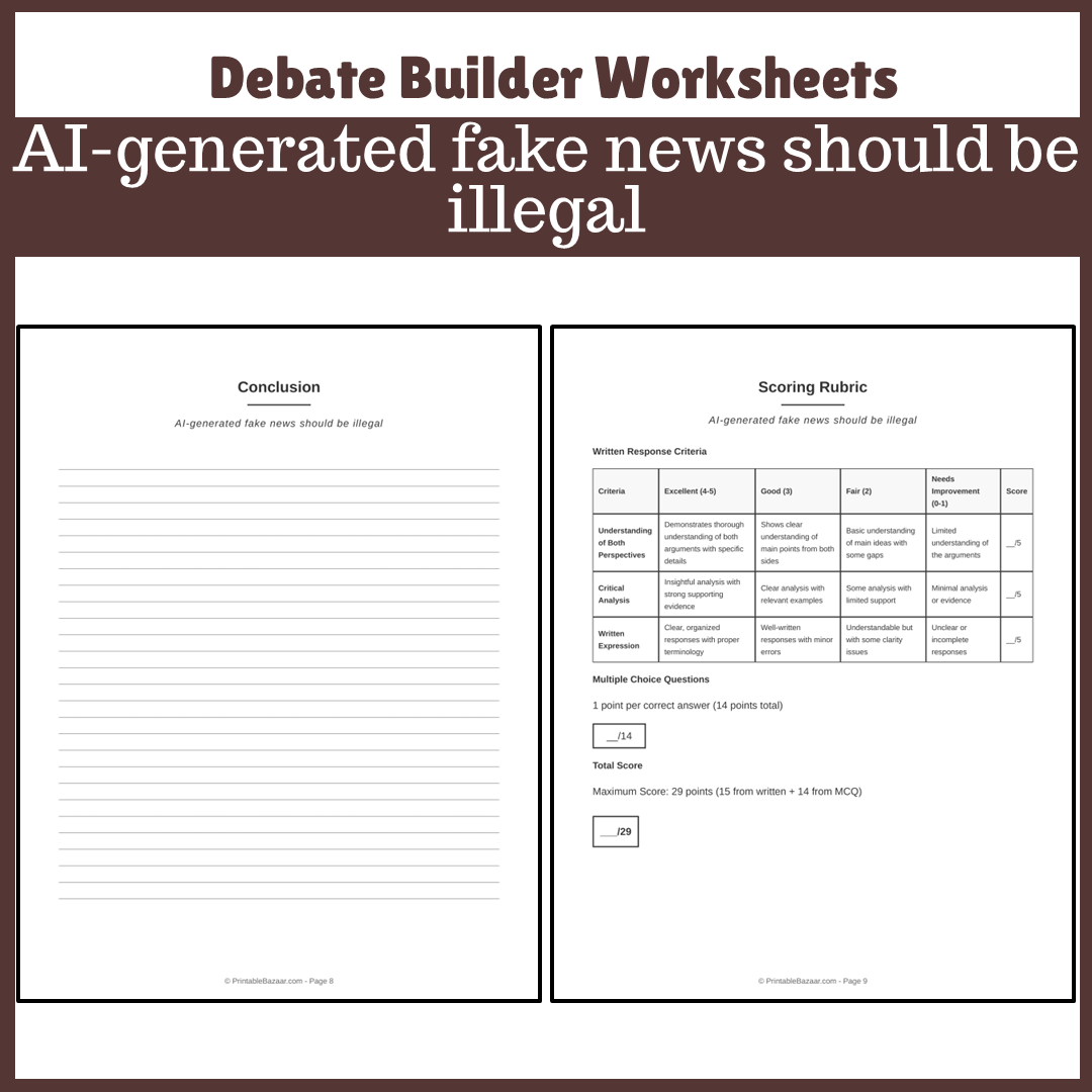 AI-generated fake news should be illegal | Favour and Against Worksheet Printable Activity