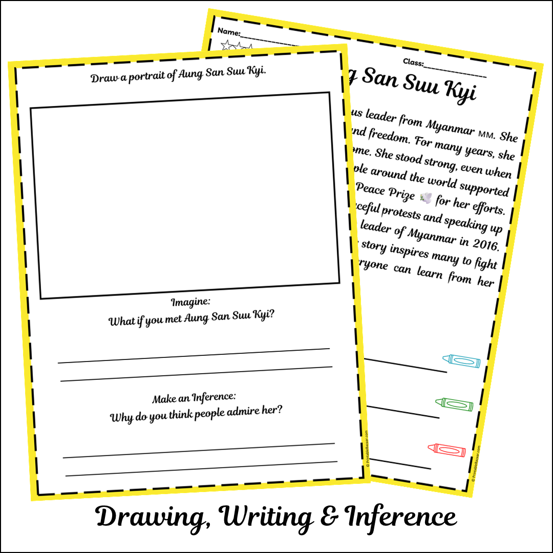 Aung San Suu Kyi | Short Reading Comprehension Creative Worksheet