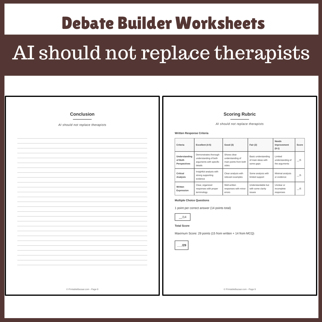 AI should not replace therapists | Favour and Against Worksheet Printable Activity
