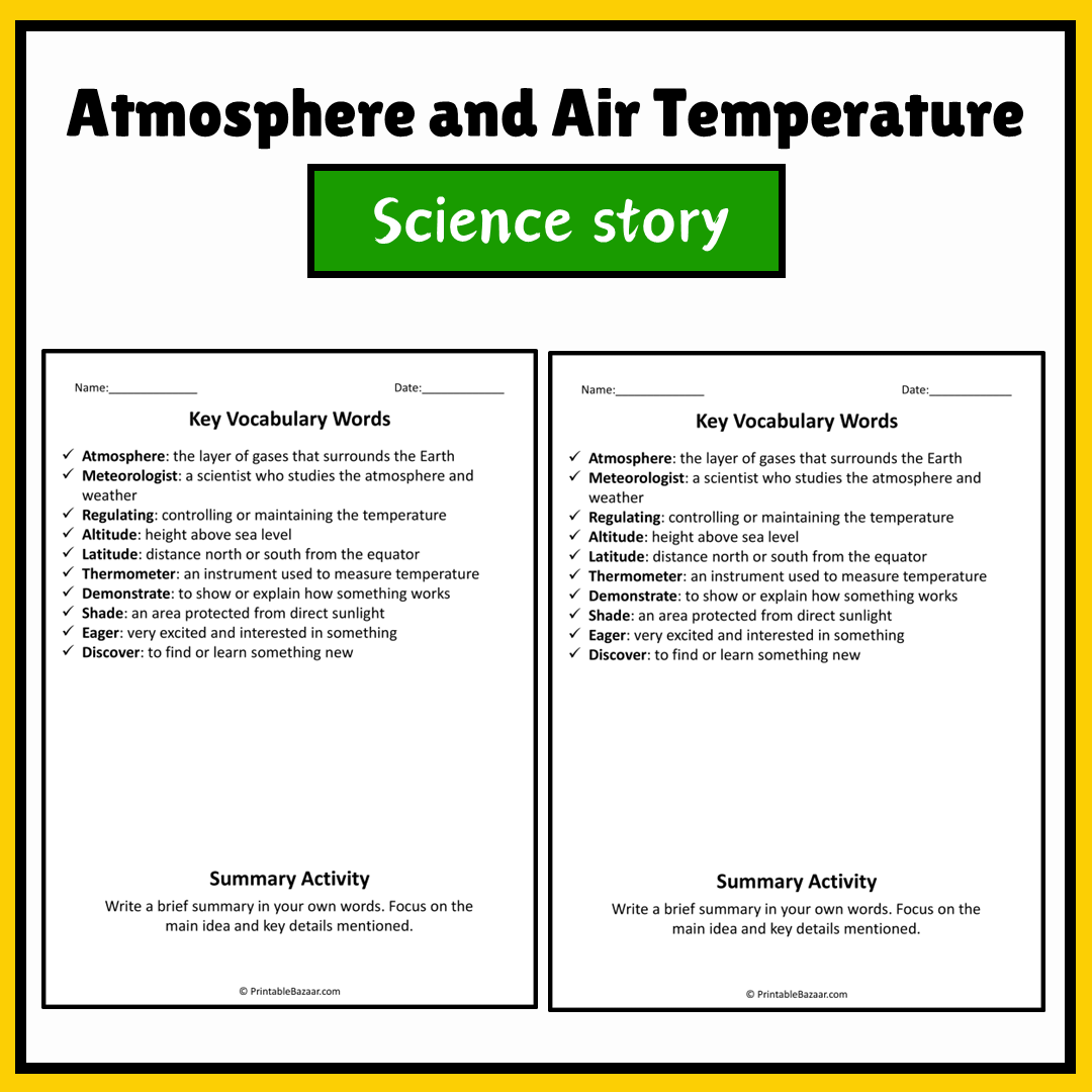 Atmosphere and Air Temperature | Science Story Reading Comprehension Activity