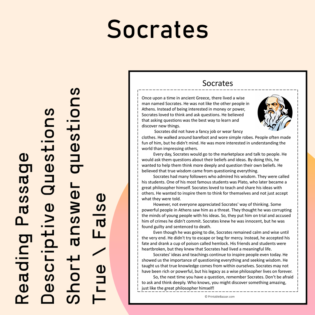 Socrates | Reading Comprehension Passage Printable Activity