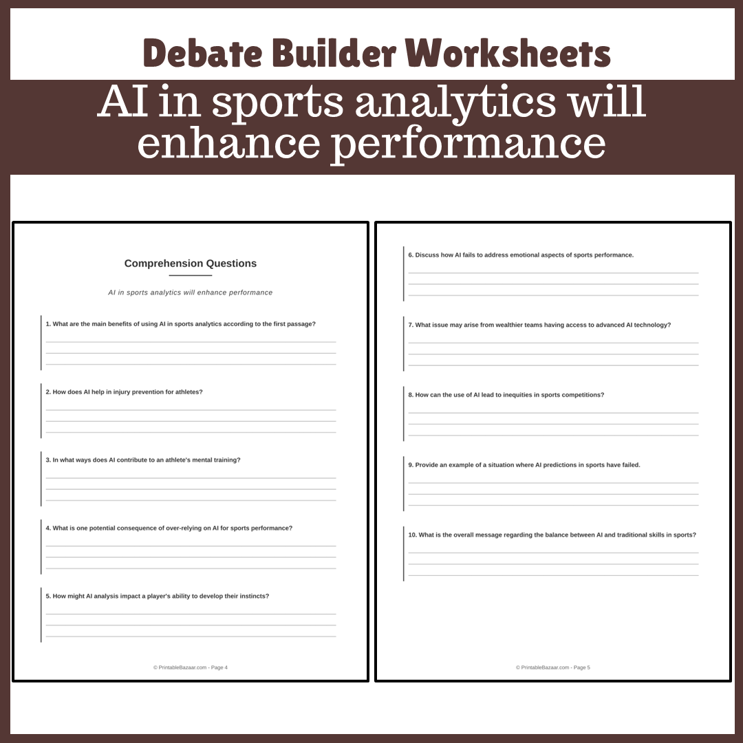 AI in sports analytics will enhance performance | Favour and Against Worksheet Printable Activity