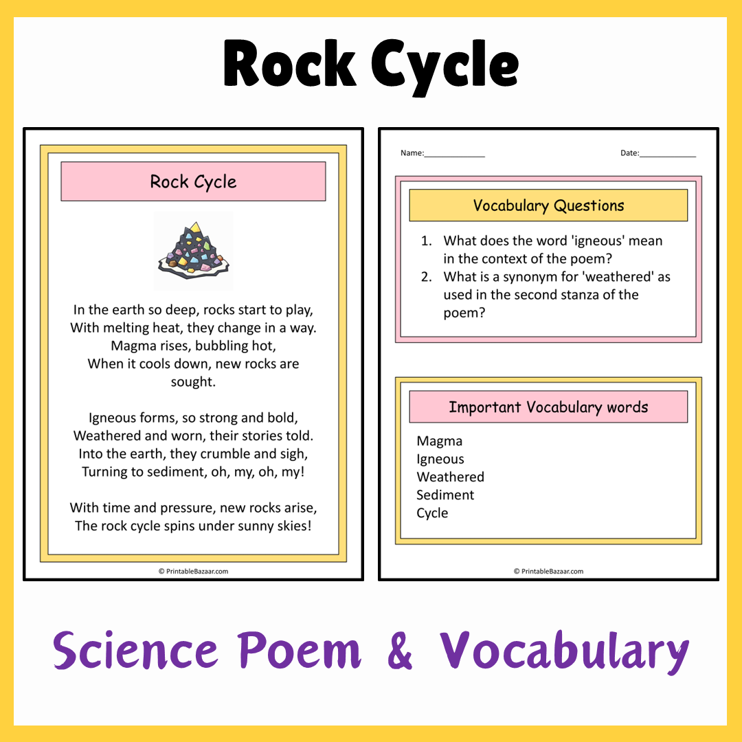 Rock Cycle | Science Poem Reading Comprehension Activity