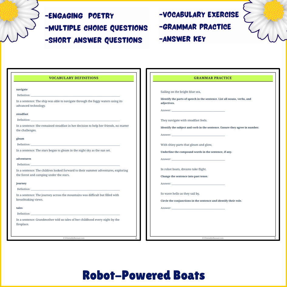 Robot-Powered Boats | Poem Grammar Worksheet Printable Activity