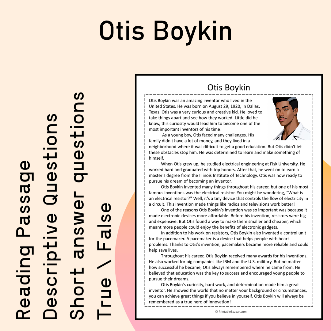 Otis Boykin | Reading Comprehension Passage Printable Activity