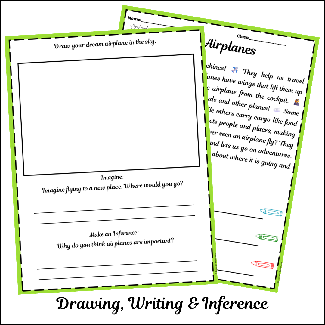 Airplanes | Short Reading Comprehension Creative Worksheet