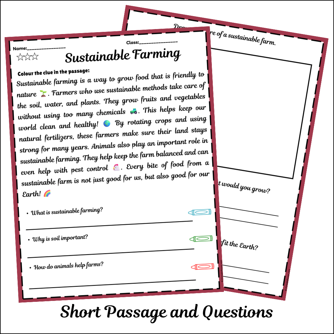 Sustainable Farming | Short Reading Comprehension Creative Worksheet