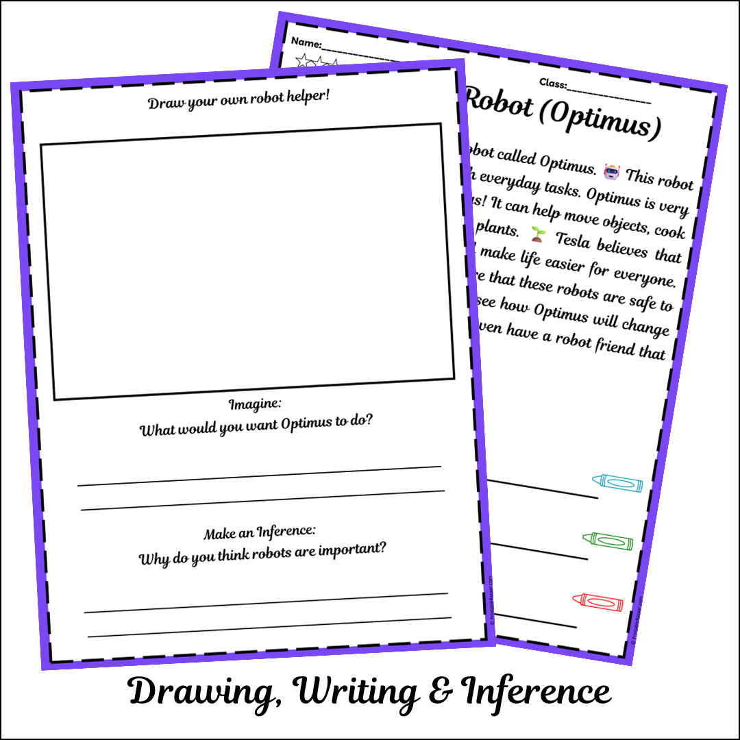 Tesla Robot (Optimus) | Short Reading Comprehension Creative Worksheet