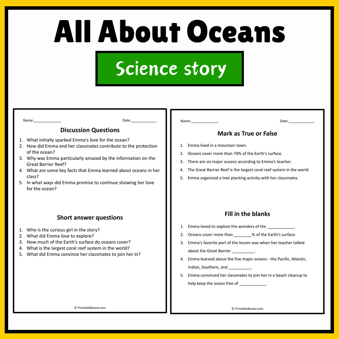 All About Oceans | Science Story Reading Comprehension Activity