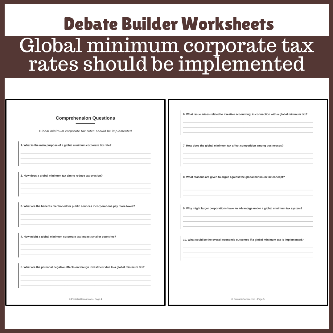 Global minimum corporate tax rates should be implemented | Favour and Against Worksheet Printable Activity
