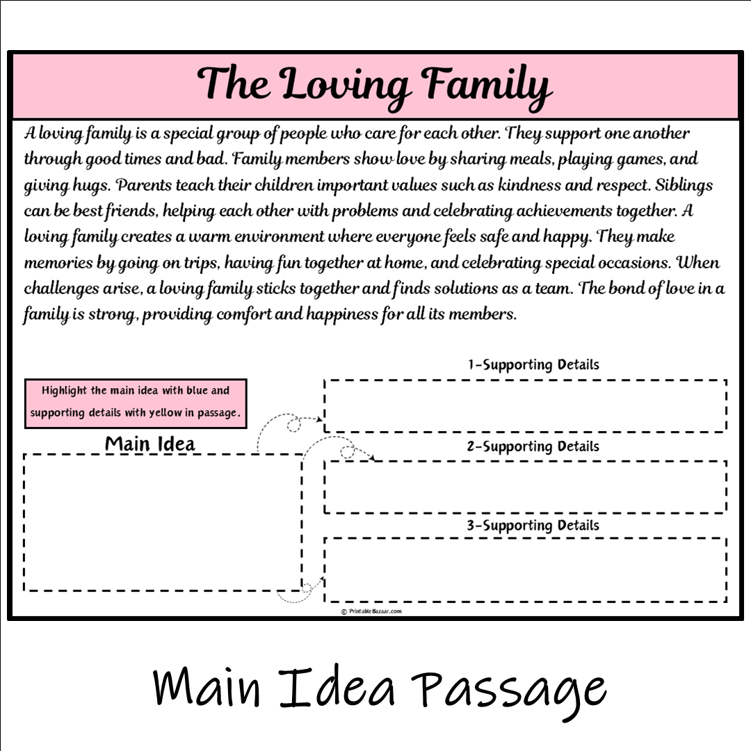 The Loving Family | Main Idea and Supporting Details Reading Passage and Questions