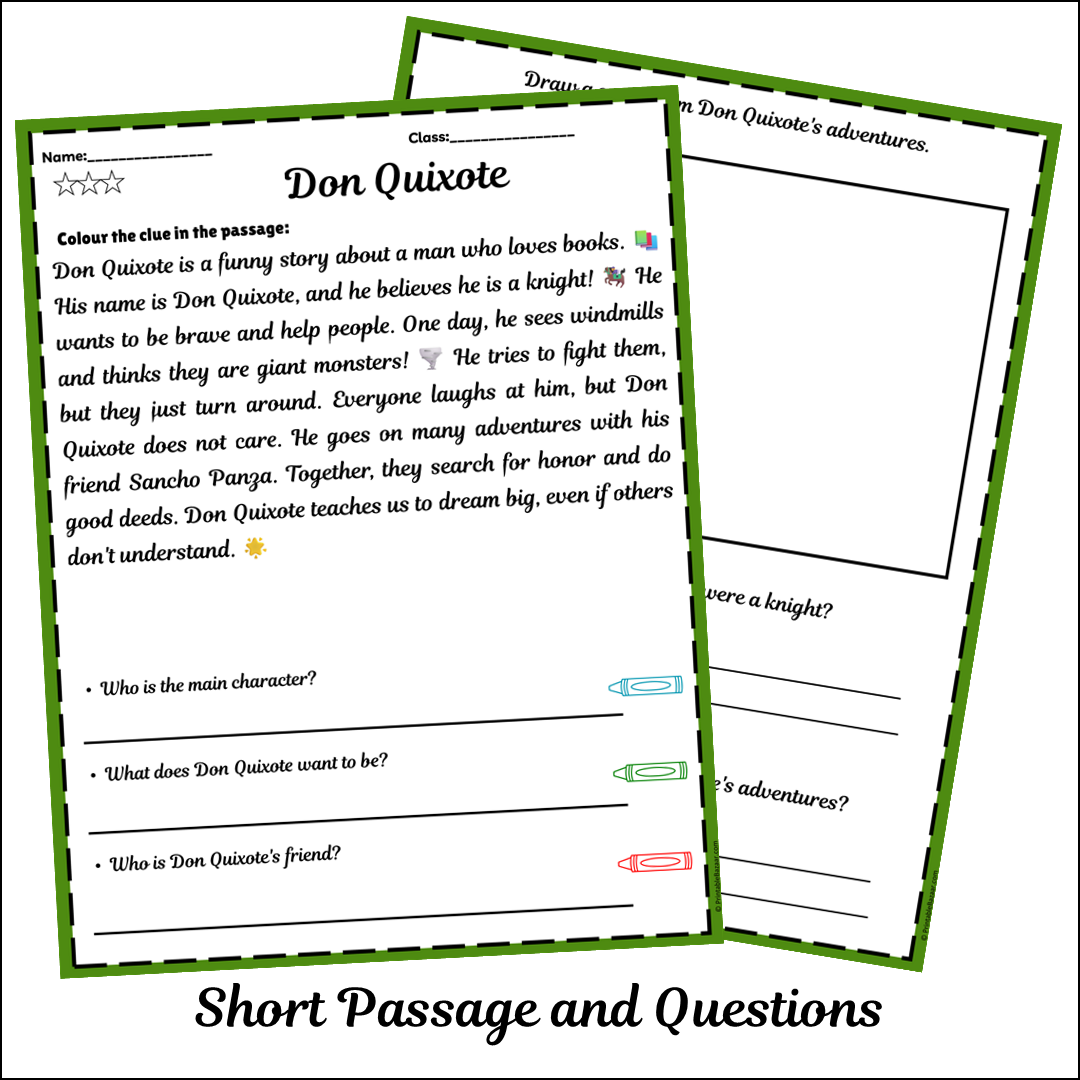 Don Quixote | Short Reading Comprehension Creative Worksheet
