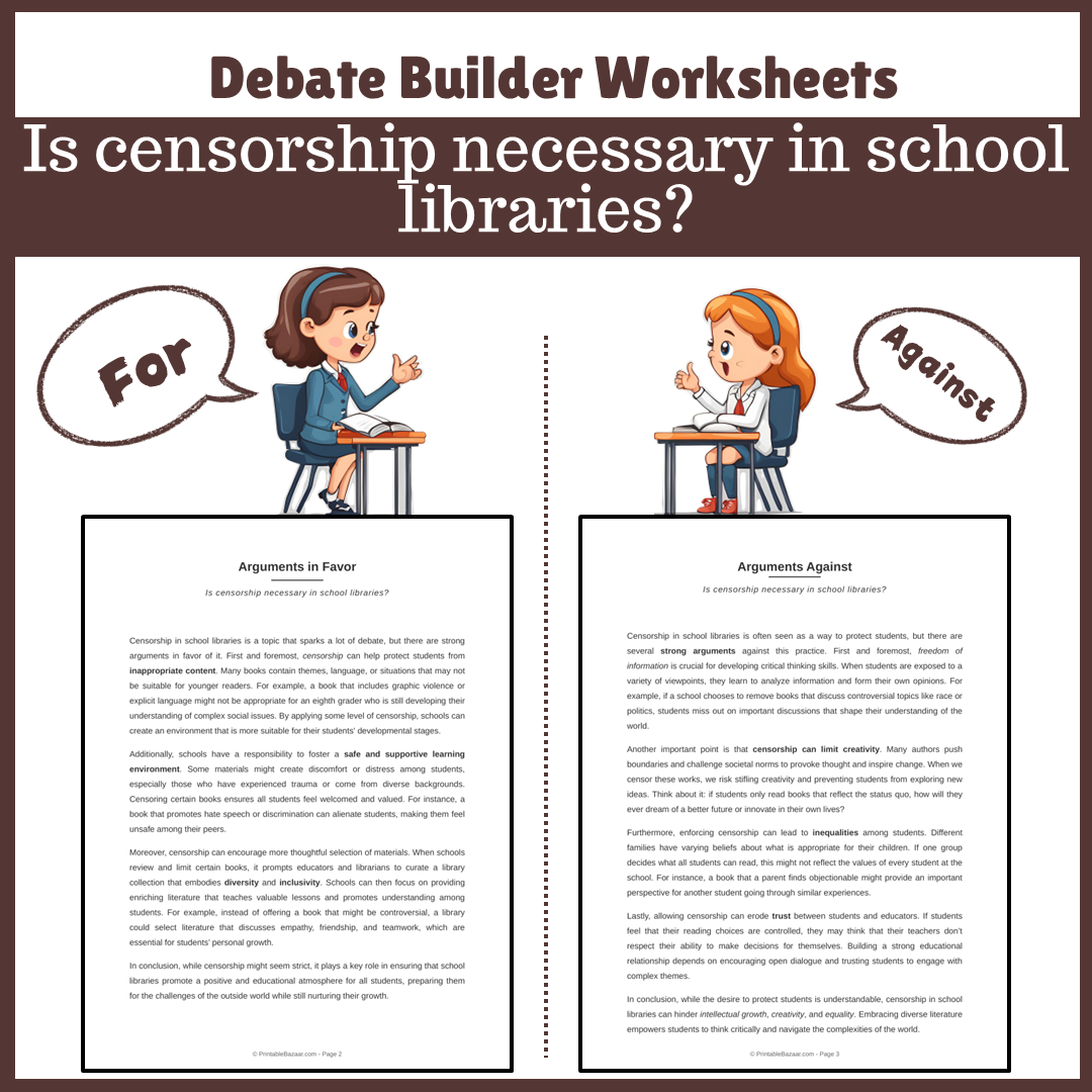 Is censorship necessary in school libraries? | Favour and Against Worksheet Printable Activity
