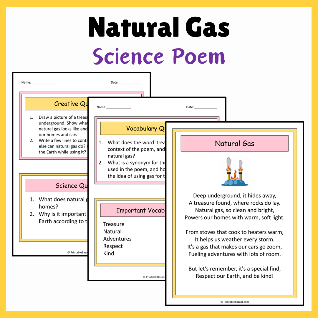 Natural Gas | Science Poem Reading Comprehension Activity