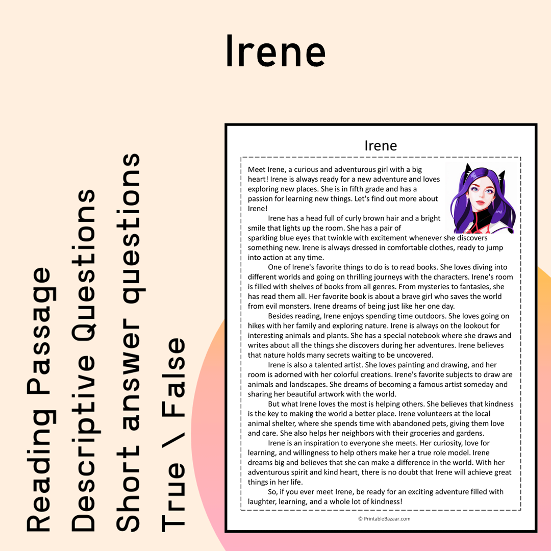 Irene | Reading Comprehension Passage Printable Activity
