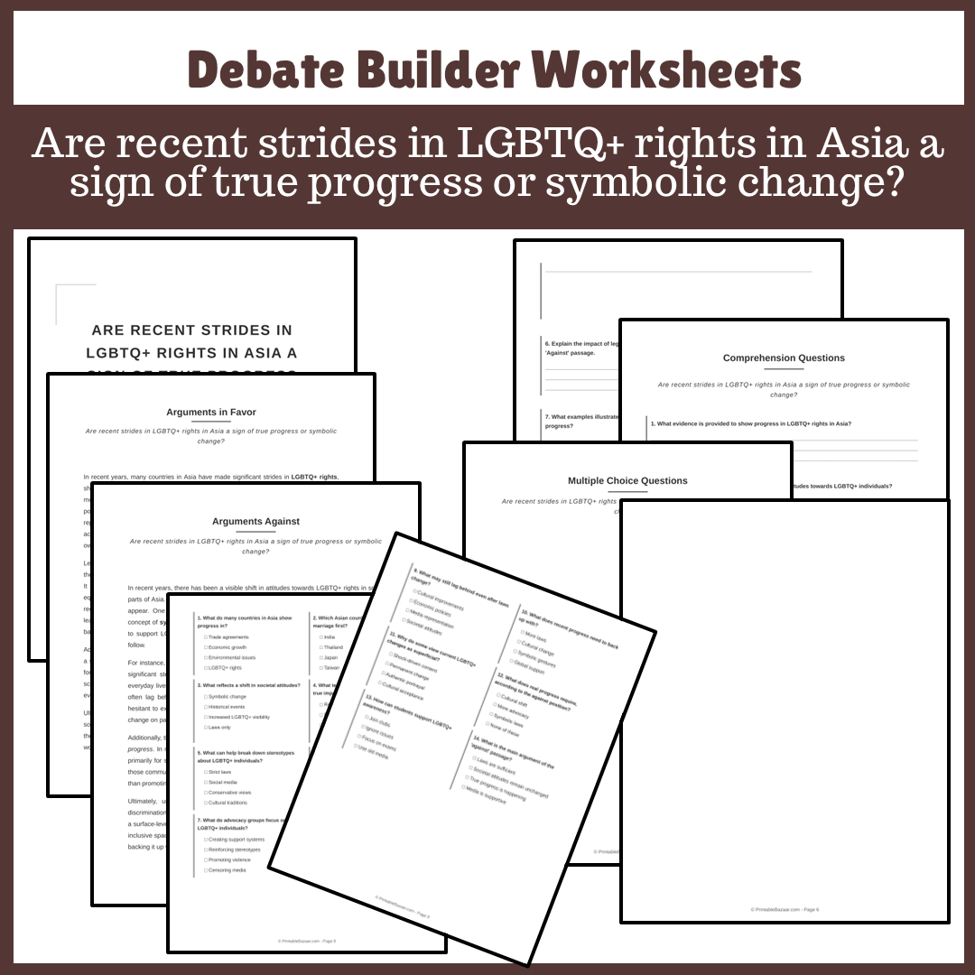 Are recent strides in LGBTQ+ rights in Asia a sign of true progress or symbolic change? | Favour and Against Worksheet Printable Activity