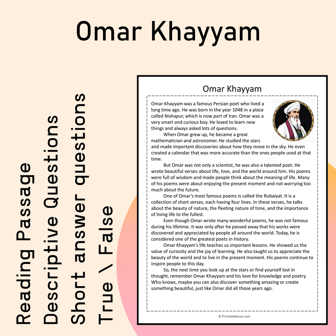 Omar Khayyam | Reading Comprehension Passage Printable Activity