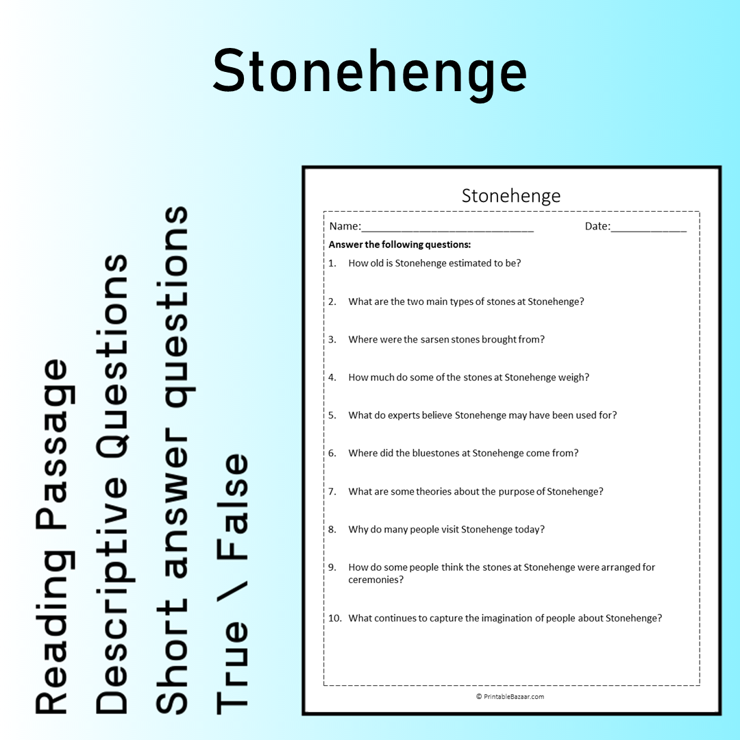 Stonehenge | Reading Comprehension Passage Printable Worksheet