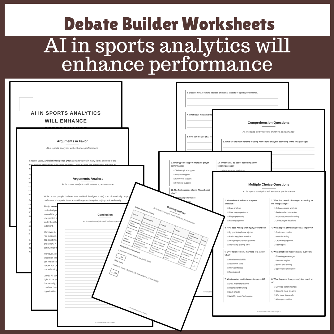 AI in sports analytics will enhance performance | Favour and Against Worksheet Printable Activity