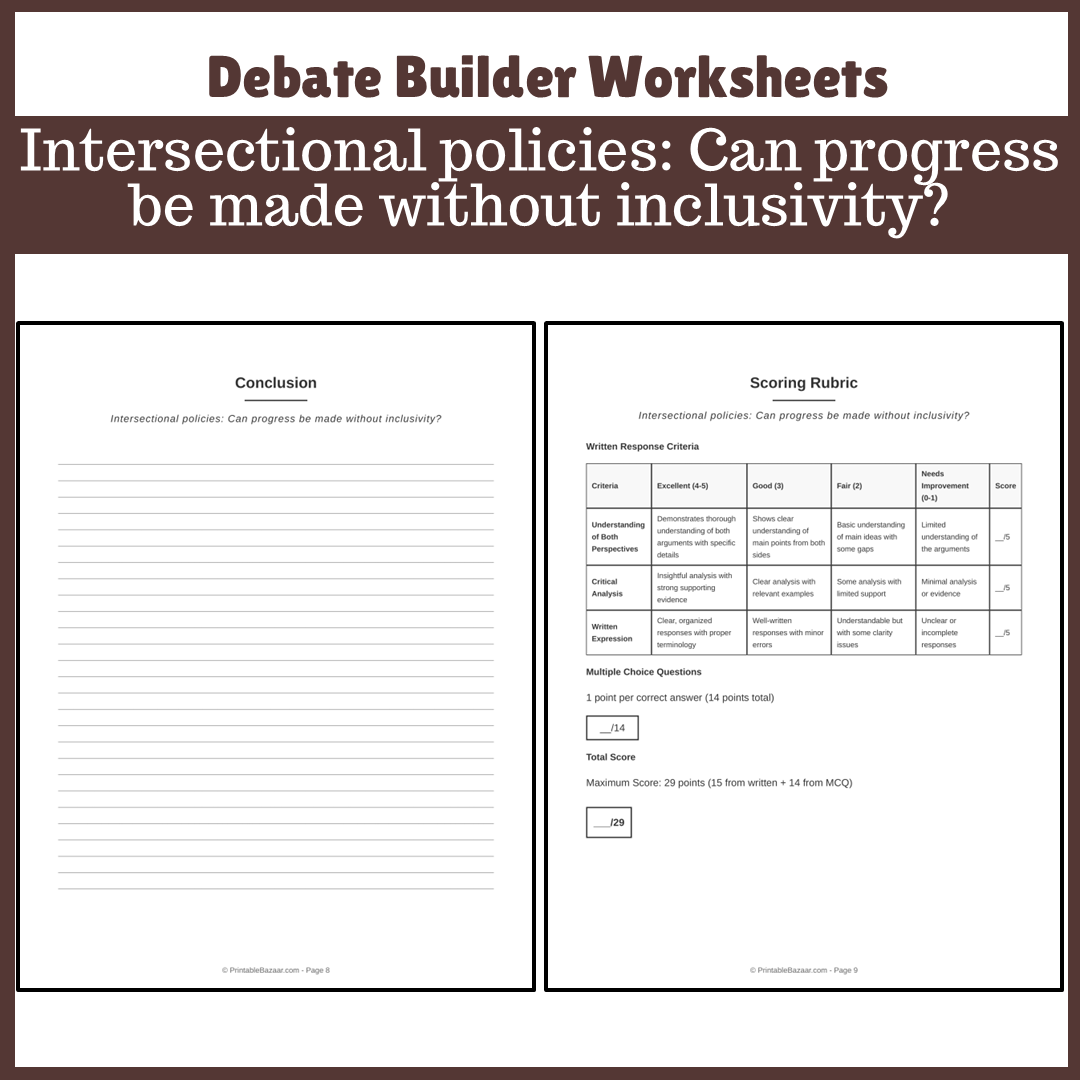 Intersectional policies: Can progress be made without inclusivity? | Favour and Against Worksheet Printable Activity