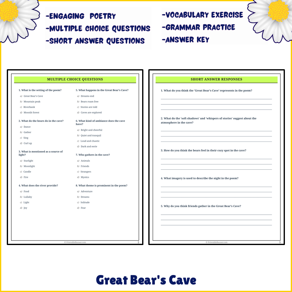 Great Bear's Cave | Poem Grammar Worksheet Printable Activity