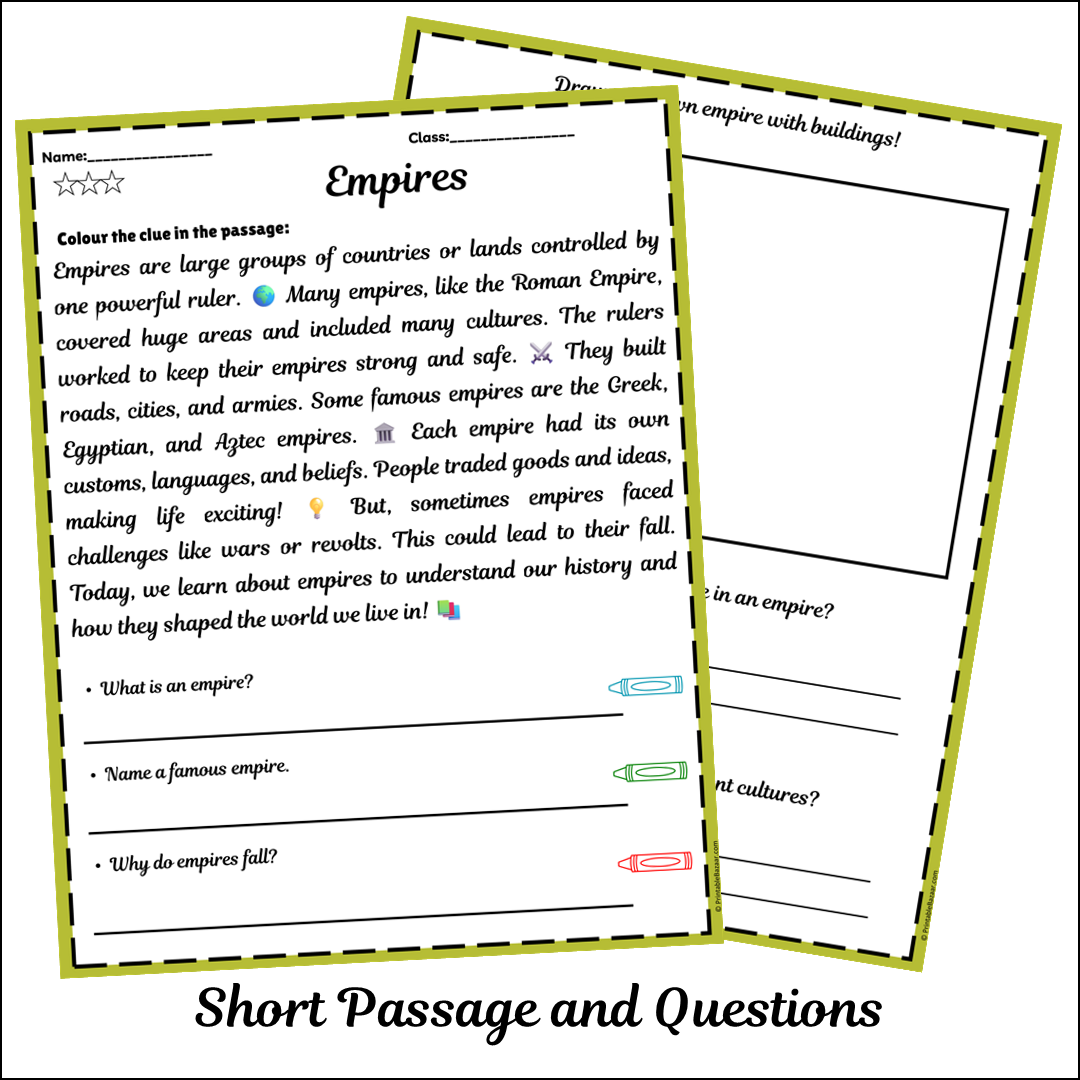 Empires | Short Reading Comprehension Creative Worksheet