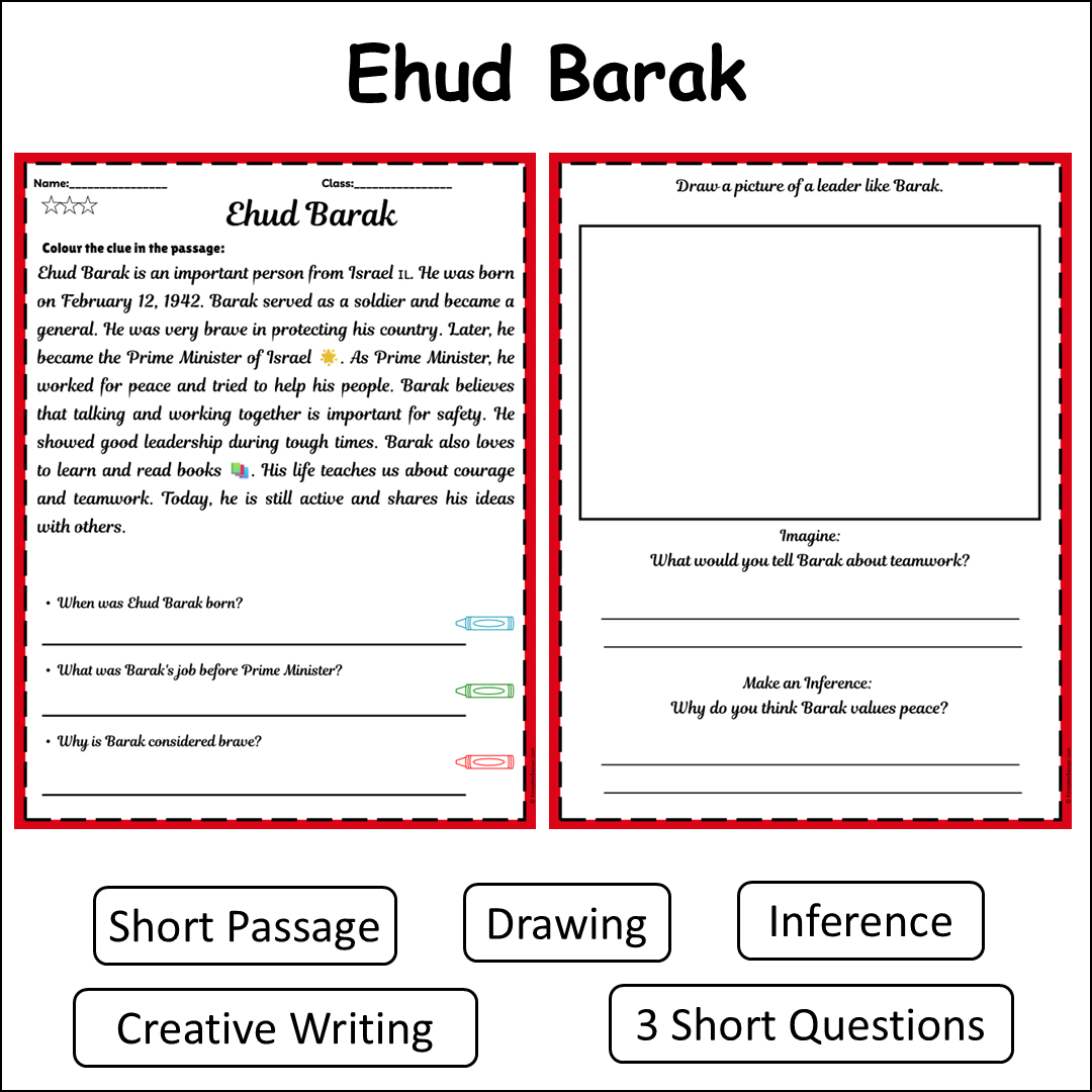 Ehud Barak | Short Reading Comprehension Creative Worksheet