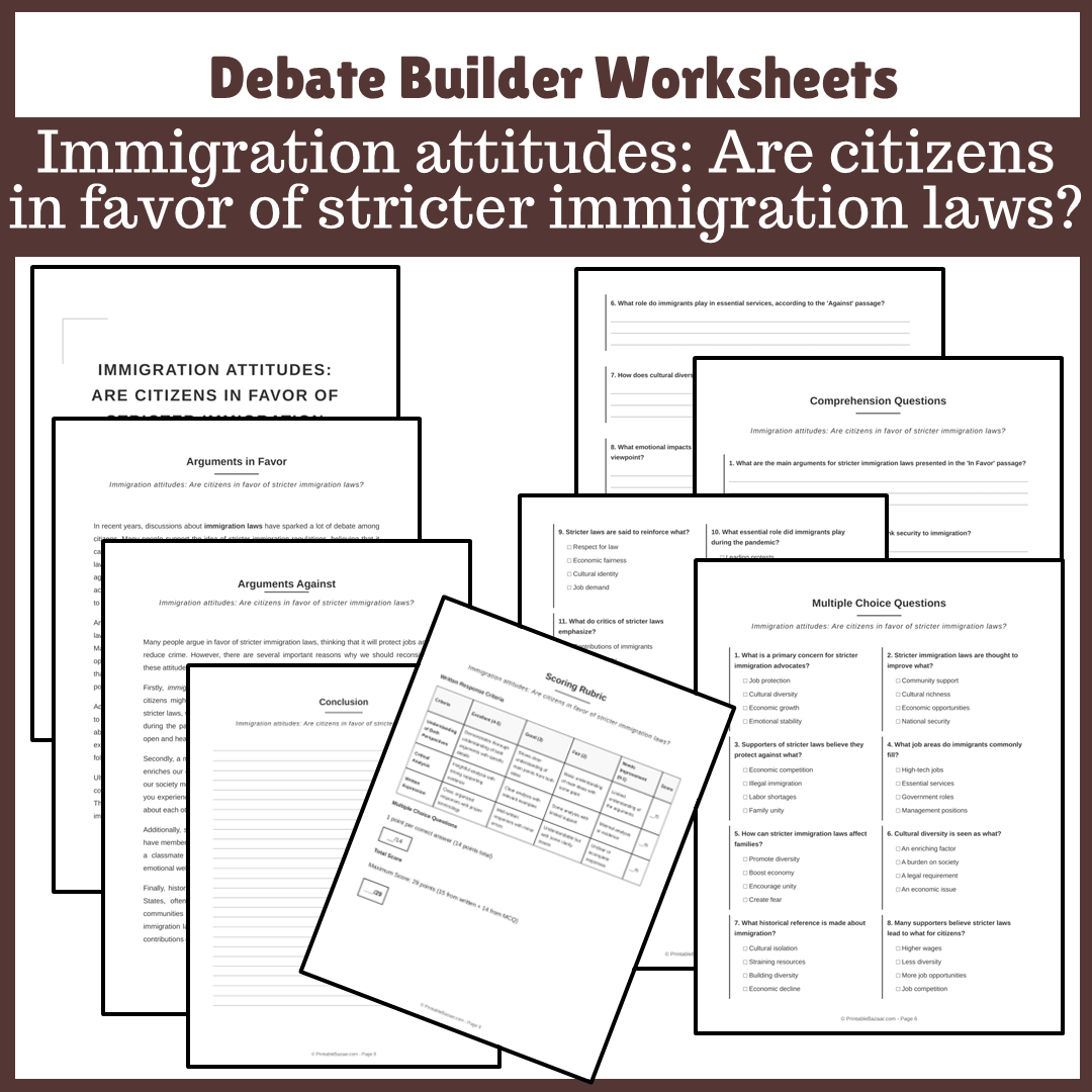 Immigration attitudes: Are citizens in favor of stricter immigration laws? | Favour and Against Worksheet Printable Activity