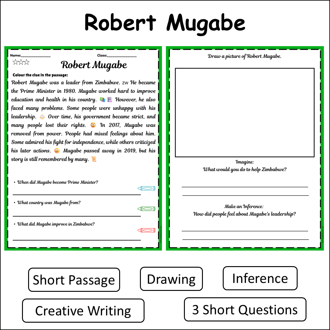 Robert Mugabe | Short Reading Comprehension Creative Worksheet