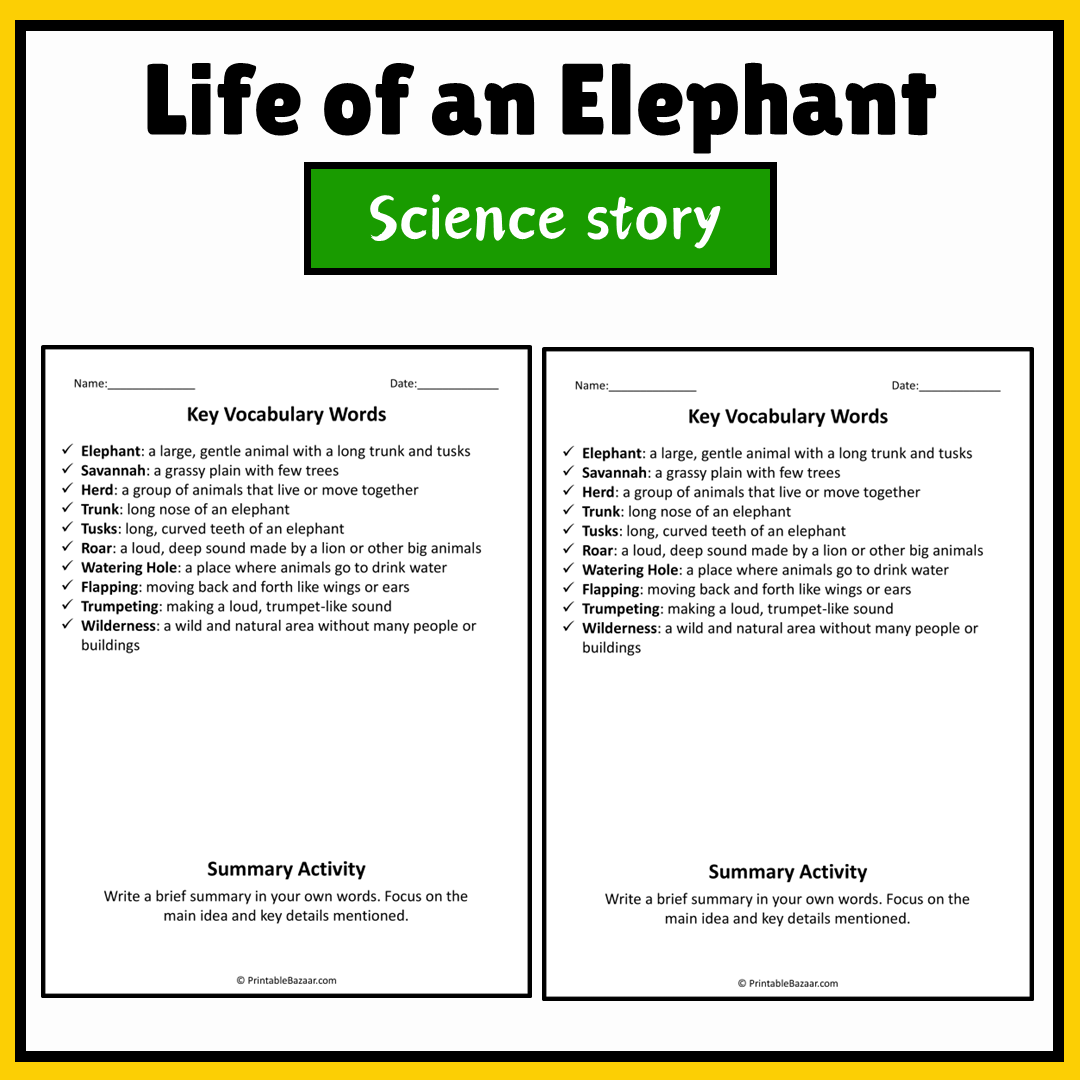 Life of an Elephant | Science Story Reading Comprehension Activity