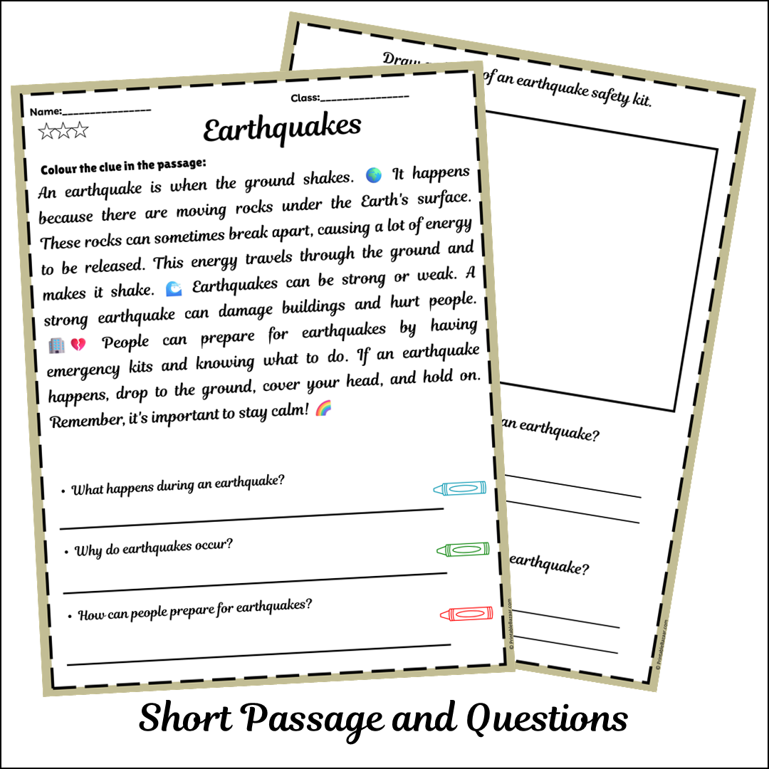 Earthquakes | Short Reading Comprehension Creative Worksheet