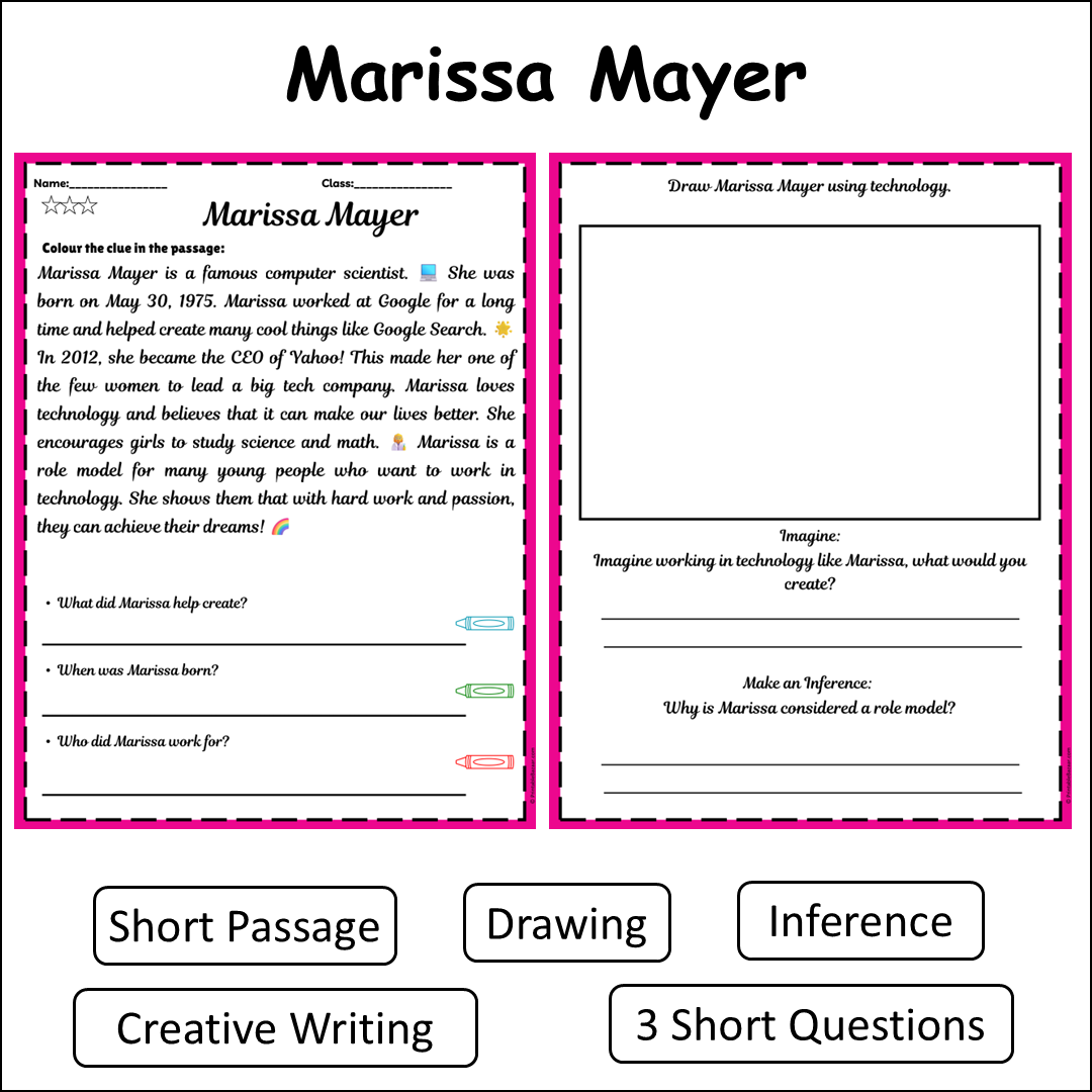 Marissa Mayer | Short Reading Comprehension Creative Worksheet