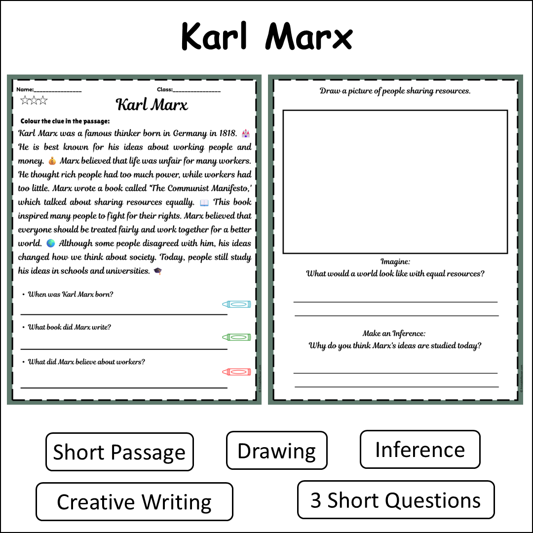 Karl Marx | Short Reading Comprehension Creative Worksheet
