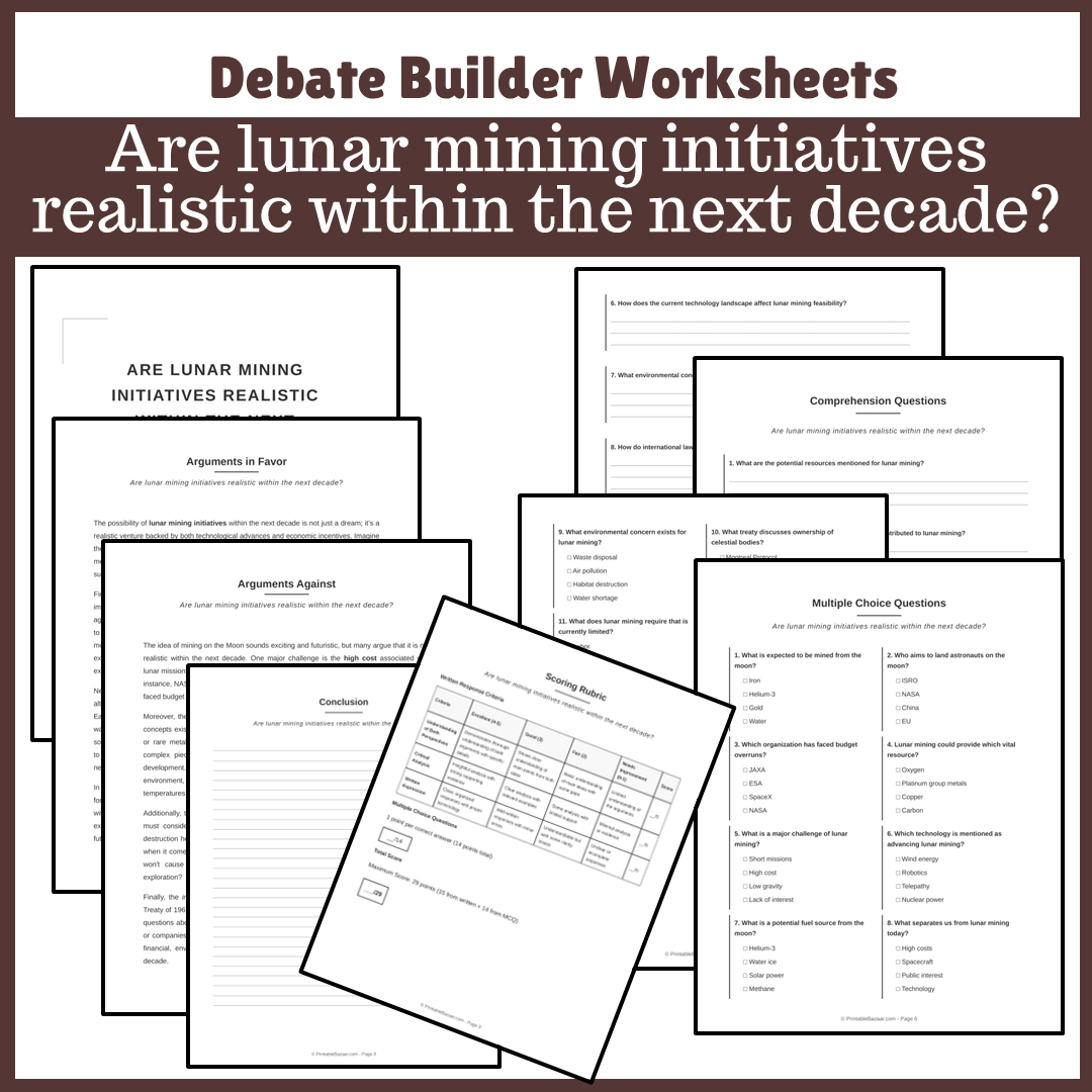 Are lunar mining initiatives realistic within the next decade? | Favour and Against Worksheet Printable Activity
