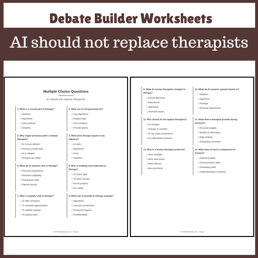 AI should not replace therapists | Favour and Against Worksheet Printable Activity